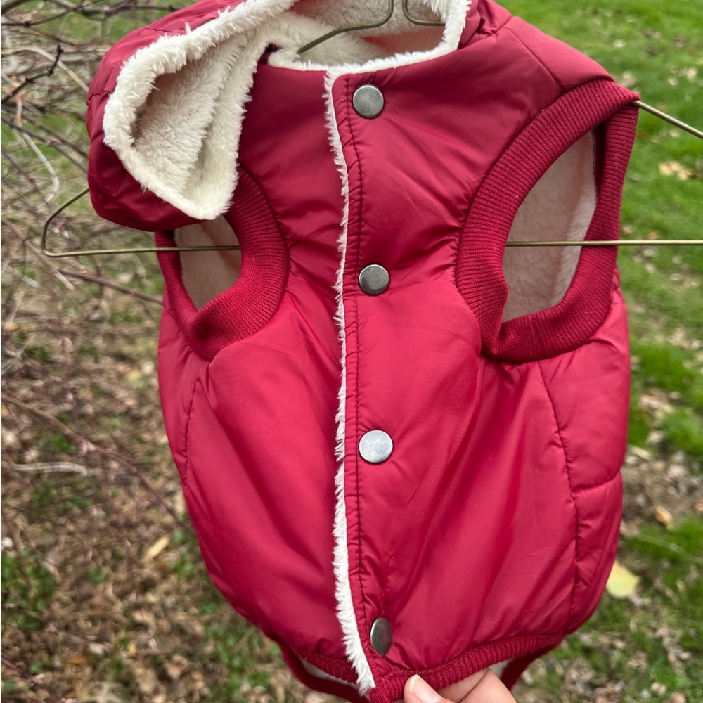 Cozy Red Quilted Dog Puffer Vest with Faux Fur Trim